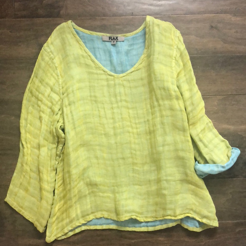 FLAX lime green and aqua t shirt (reversible)